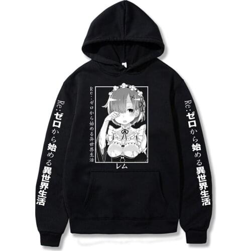 Re Zero Hoodie Hooded Pullover Anime Starting Life in Another World Rem and Ram Japanese Anime Long Sleeve Sweatshirts Hoodies