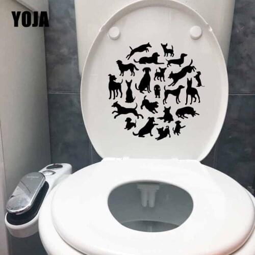YOJA 22.7X22.9CM Creative Toilet Decal Wall Sticker Home Decor Animals Pets Dogs Puppies T5-1531