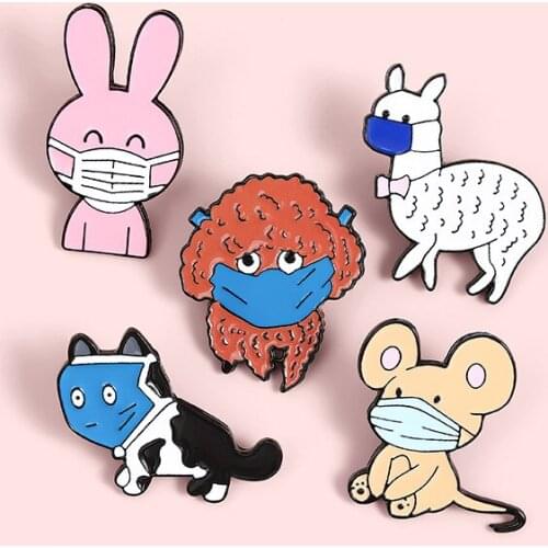 Funny Animals Enamel Pin Custom Cat Dog Rabbit Rat Alpaca Brooches Bag Lapel Pin Cartoon Badge Jewelry for Kids Friends