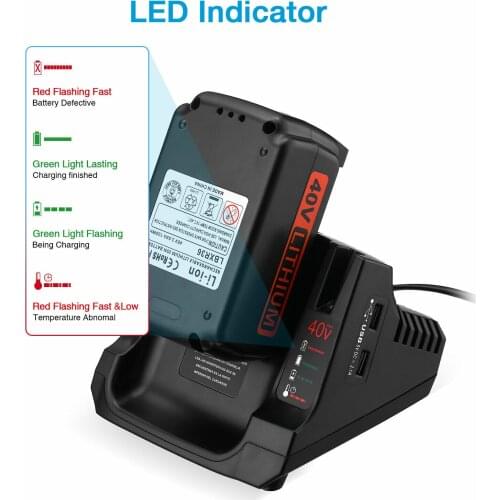 40 Volt Li-Ion Battery Charger Replacement for 40V LBXR36 LBX36 LST540 LBX1540 LST136W LBX2040 LBX2540
