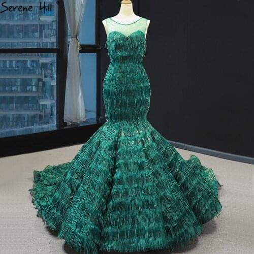 Green Latest Design O-Neck Wedding Dresses Sleeveless Tassel Mermaid Sexy Bridal Gowns 2019 Handmade Serene Hill CHM66864