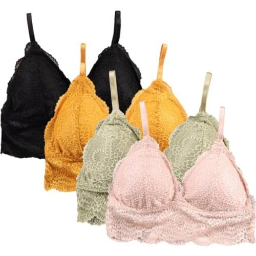 Womens Bralette Sexy Lace Lingerie Seamless Deep V Lace Bra Wireless Thin Women Underwear Soft Push Up Bras Underwear Women