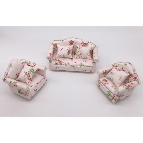 1:12 miniature Floral sofa dollhouse furniture toy for dolls children doll house pretend play toys for kids girls fun gifts new