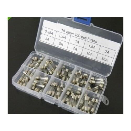 10value 100 pcs 5x20mm Fuses 0.25A~15A Fuse Box Kit