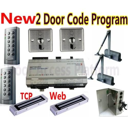 2 Door Code Program Keypad Access controller PCB+2 pcs Password/ID reader+Electrical Magnetic lock+UPS Power Supply+Door Closers