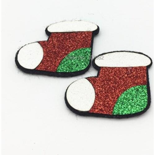 30pcs 40x32mm Glitter Christmas Stocking Sock Felt Patch Sew Appliques Decorations Embellishments Cardmaking Crafts Scrapbooking
