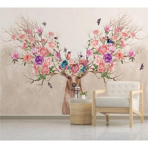 Beibehang Customized Wallpaper 3D Mural European Creative Elk Flower Butterfly Background Wall Home Mural papel de parede