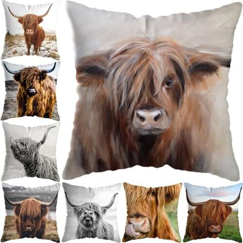 45x45cm Scottish Highland Catt Cow Yak Animal Pillowcase Pillowslip Pillow Cover Home Decoration Pillowcase Sofa Decoration