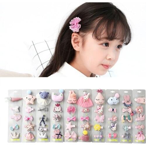 5pcs/set Flowers Bowknot Hairpins Children Cartoon Hair Clips Kids Girls Sweet Barrettes Baby Accessories Headwear wf