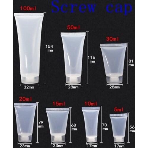 50pcs/lot 5ml 10ml 15ml 20ml 30ml 50ml 100ml Clear Plastic Soft Tube Empty Cosmetic Cream Emulsion Lotion Packaging Containers