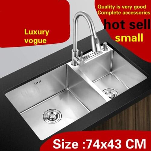 Free shipping Apartment multifunction kitchen manual sink double groove do the dishes 304 stainless steel hot sell 74x43 CM