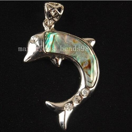 Free shipping 26x38mm Fashion Jewelry New Zealand Ablone Shell Art Dolphin Pendant Bead MC3669