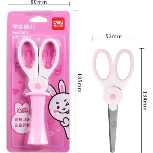 Deli 6065 student scissors magic rabbit fashion cute childrens stationery scissors safety sheath scissors