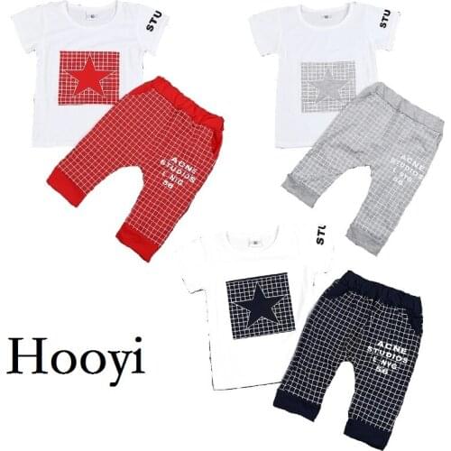 2017 Summer Baby Boys Clothes Sets Newborn Star T-Shirt Grid Pant Suit Fashion Bebe Girls Clothing Children Sport Suit Cotton