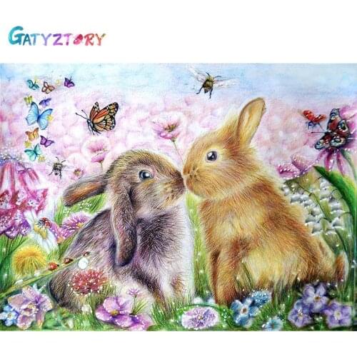 GATYZTORY Oil Painting By Number Kits Rabbit Zero-Based Handpainted On Canvas Animal Color By Number Home Decor Wall Art