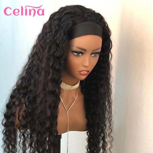 Deep Wave Headband Wig Curly Human Hair Wigs Brazilian Remy Human Hair Wig Headband Wigs Glueless For Black Women Free Shipping