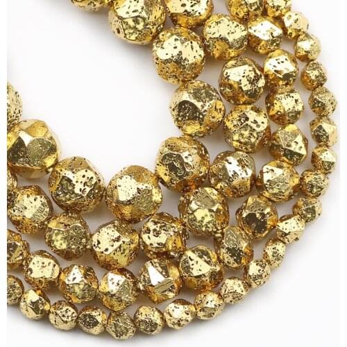 Faceted Old Ancient Gold Volcanic Lava Natural Stone Spacers Loose Beads for Jewelry Making DIY Bracelets Necklace 6/8/10/12mm