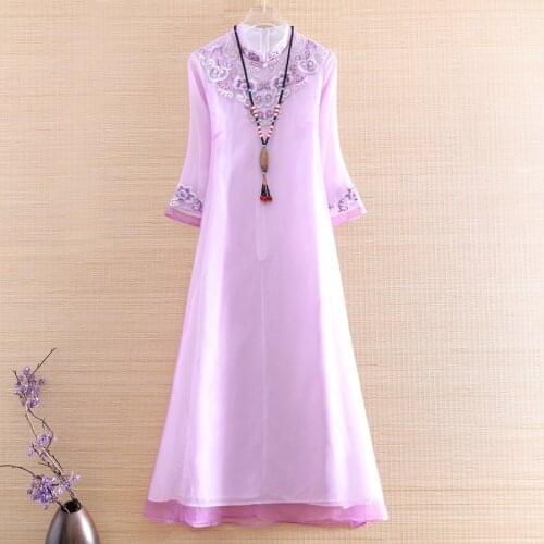 Hi-end Spring Summer Women Organza Cheongsam Dress Embroidery Slim Elegant Lady Chinese Style A-line Party Qiapo Dress S-XL