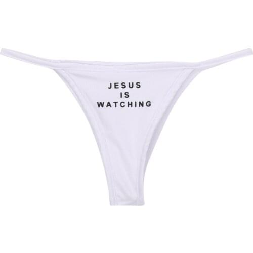 JESUS IS WATCHING Cheeky Bandage Briefs Panties Thongs G-string Underwear Cotton White Panties