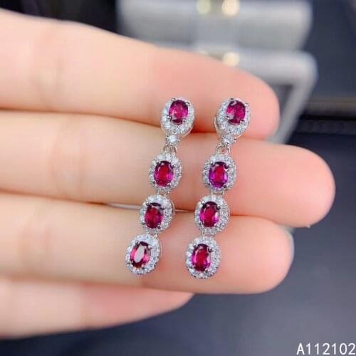 KJJEAXCMY fine jewelry 925 sterling silver inlaid natural pyrope garnet Girl elegant Chinese Style Oval gem Earrings support tes