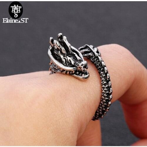 Wholesale Vintage Punk Dragon Ring Chunky Metal Biker Rock Cool Animal Dragon Ring Gothic Valentines Day Boyfriend Gift Party