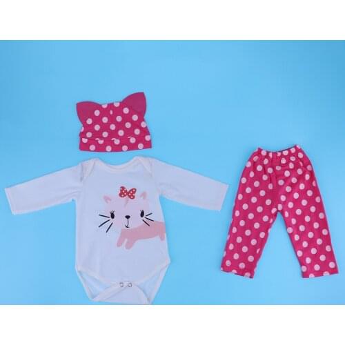 Fashion Baby Doll Kitty Jumpsuit Casual Outfits Pink for 22-23inch Reborn Doll Decoration Clothing Accessory