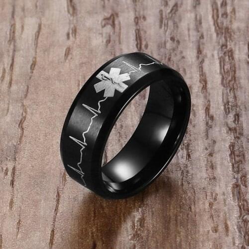Dome EMT Star Of Life Ring For Men And Women Black Stainless Steel Male Gifts