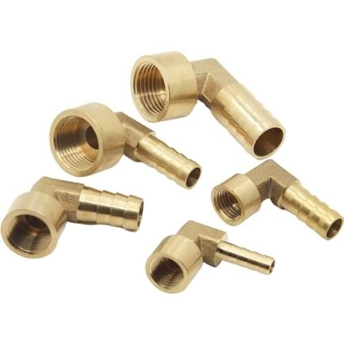 Elbow Brass Barbed Fitting 8~16mm Hose Barb X 1/4" 3/8" 1/2" Female Thread Coupler Connector Adapter for Fuel Gas Water Copper