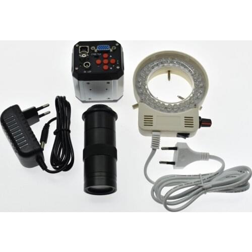 HD 2.0MP 1080P 30fps Microscope Camera VGA USB BNC Outputs+130X 180X 300X 400X 600X 25mm Zoom C-mount Lens+LED Light Source