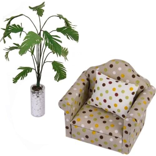 1/12 Scale Doll House Miniature Green Banana Tree Plant With Vase 4 3/8 Inch