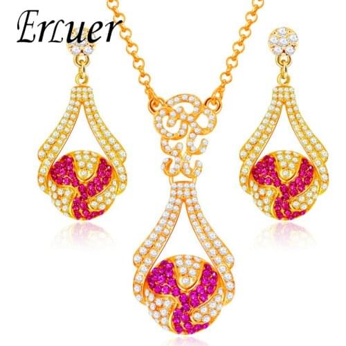 ARUEL girl fashion wedding rhinestone austrian crystal party necklace earings gold color Sweet and romantic Bridal jewelry sets