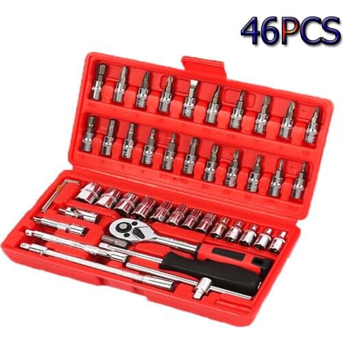 46 Pcs Car Repair Multi-Purpose Wrenches Socket Combination Tool Set Key Wrench Set of Tools Wrench Set Repair Tools with Box