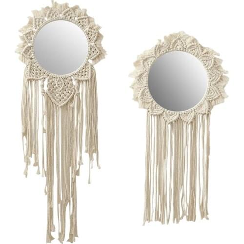 Wall Art Hanging Mirror Elegant Cotton Rope Weaving Tassel Decorative Mirror Makeup Mirror For Home Bathroom Bedroom