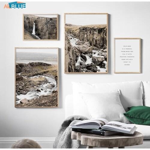 Mountain River Nature Scenery Poster Nordic Style Landscape Wall Art Waterfall Canvas Prints Painting Decorative Pictures Decor