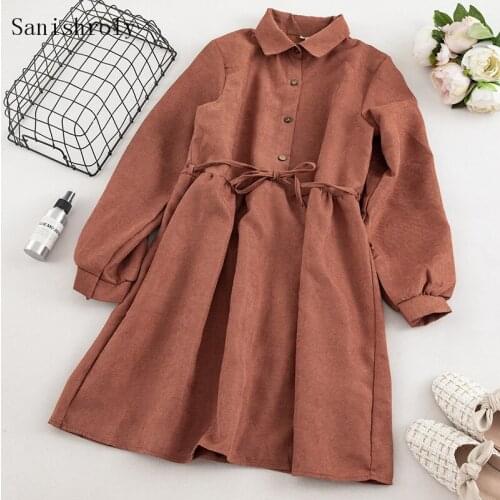 Sanishroly 2020 New Spring Autumn Women Lantern Sleeve Dresses Casual Tie Bow A-Line Dress Female With Belt Dress Vestidos CD024