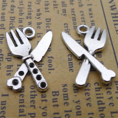 Knife and Fork Tableware Charm Pendants Jewelry Making Finding DIY Bracelet Necklace Earring Accessories Handmade Tools 5pcs
