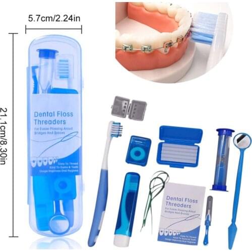 Orthodontic Dental Care Kit, Folding Toothbrush Set, Interdental Mirror, Brush with Carrying Case, Mouth Tools
