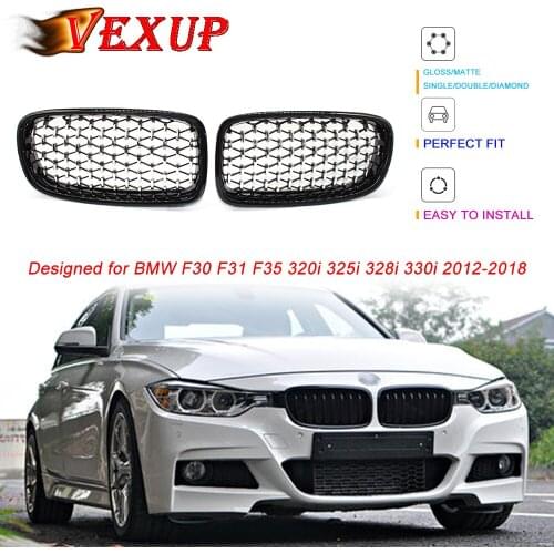 1Pair Half Electroplated Meteor Diamond Slat Front Kidney Grille Grill For BMW 3Series F30 F31 F35 320i 325i 328i 330i 2012-2018