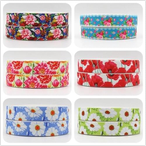 Q&N ribbon 7/8inch 22mm 151212021 flower design Printed OEM grosgrain ribbon 50yards/roll for hair tie hair bows