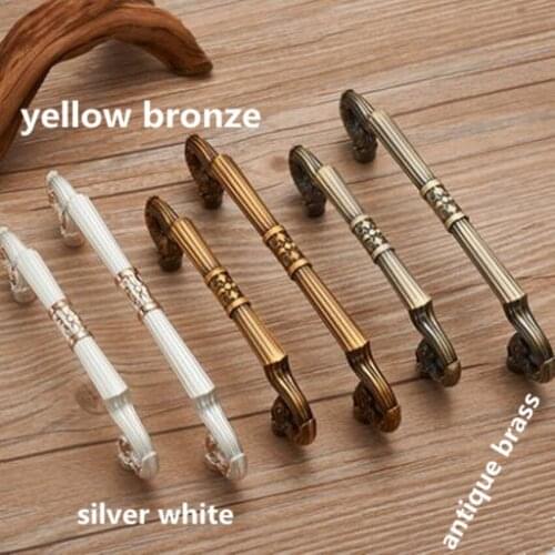 96mm 128mm 192mm retro style yellow bronze kitchen cabinet wardrobe door handle silver white cupboard dresser drawer pulls knob