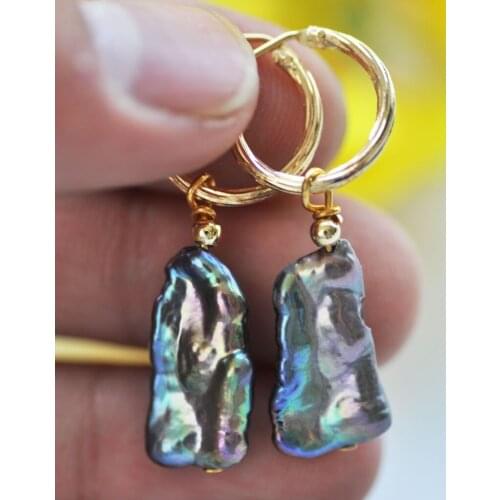 P7057 20mm Peacock-Black Dens Biwa Pearl Dangle Earring
