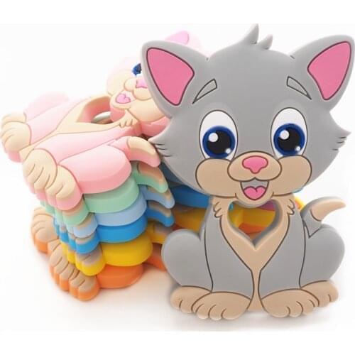 Chenkai 5pcs Silicone Cat Teether DIY Baby Chewing Pendant Nursing Sensory Kitten Teething Pacifier Dummy Jewelry Toy Gfit