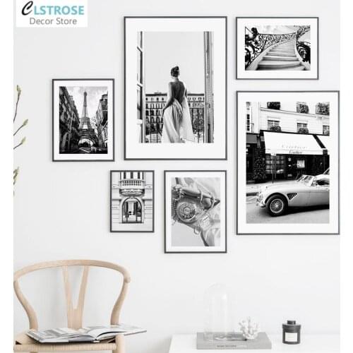 Modern City Landscape Paris Canvas Painting Fashion Black and White Art Poster Nordic Architecture Pictures Living Room Decor