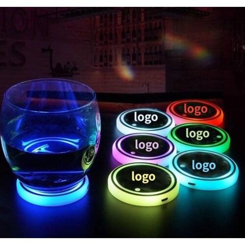 LED Colorful Car Coaster Anti-skid Pad USB Car Smart Sensor Atmosphere Light Car Interior Drink Cup Holder Bar Party Light