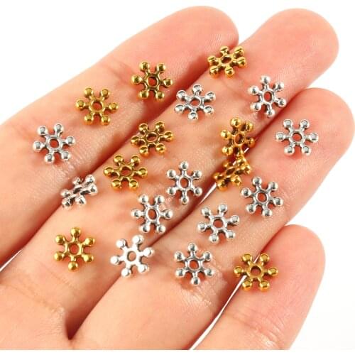Tibetan Antique Gold Silver Color Metal Beads Snowflake Rondelle Spacer Beads for Jewelry Making DIY Bracelets Accessories