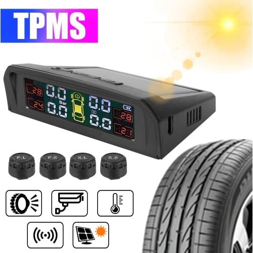 TPMS Car Tire Pressure Sensors HD Digital LCD Display Tire Pressure Alarm Monitoring System Auto Alarm USB or Solar Charging