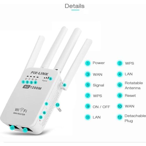 5G WiFi Repeater Amplifier Home Wi-fi Signal Booster 1200Mbps WPS Router Wi Fi Long Range Extender Wireless Internet Amplifier