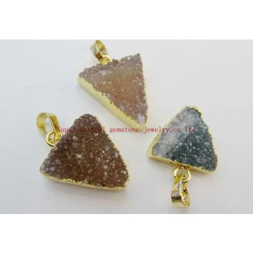 High Quality Natural Geode Agat e Drusy Pendant Triangle Drusy Quartz Necklace Pendant Jewelry Gift 5pcs/lot Gold Pendant