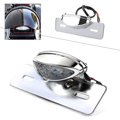 Rear License Plate Brake Stop Tail Light Turn Signals Chrome Bracket for Cafe Racer Motorcycle