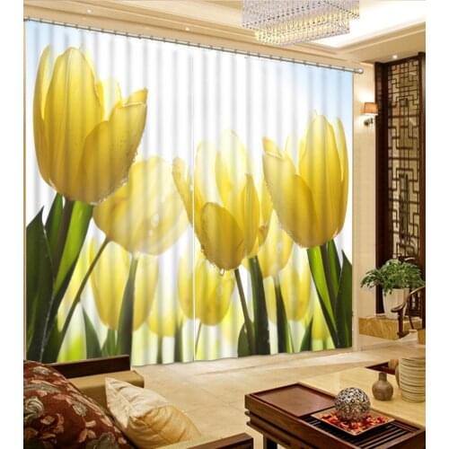 3d Curtains For Living Custom 3D Beautiful fashion decor home decoration for bedroom yellow flower lily 3d Curtains